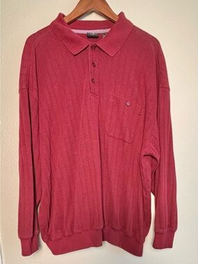 Falcon Bay Men's Size 2X Long-Sleeve Ribbed Polo Shirt in Burgundy w/Pocket